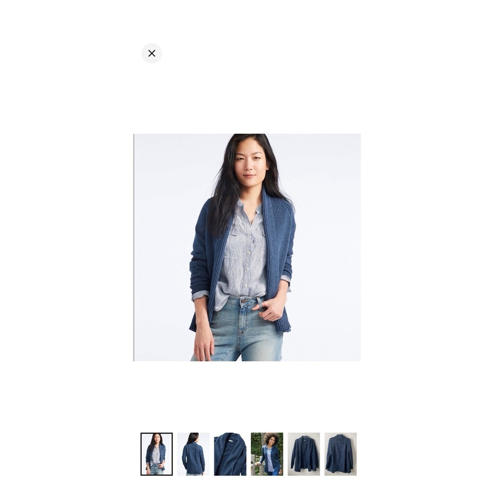LL Bean Blue Shaker Stitch Cotton Open Cardigan Sweater LARGE PETITE